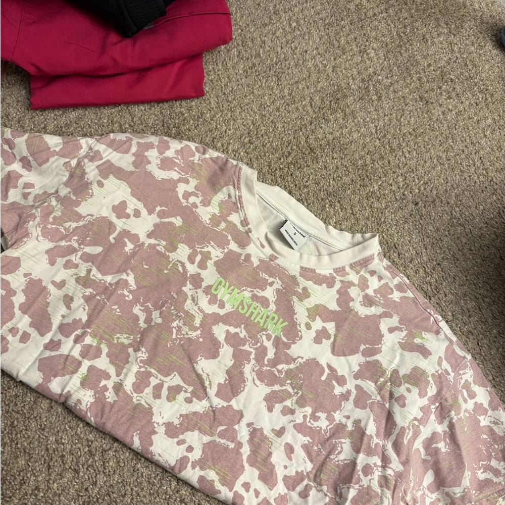 Gymshark Kids Pink Camo Sweatshirt with Neon Green Logo